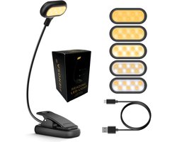 Fienosa LED Klem Leeslampje USB oplaadbaar - Klemleeslamp - Camping lichtje - voor Boek - Bureaulamp - Klemlamp - Filtert Blauw Licht - Dimbaar - Wit en Warm