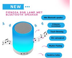 Fienosa RGB LED Kleuren lampje met Bluetooth speaker USB oplaadbaar - Multi Colour LED - Draadloos - Kampeerlamp - Camping Lamp - Bedlamp - Touch Bediening - Dimbaar - Terraslamp - Tuinlamp - Energiezuinig