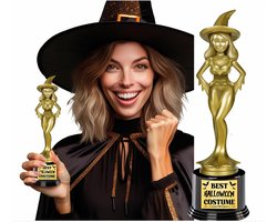 Fiestas Guirca Beste verkleed kostuum award - heks - goud - 22 cm - Halloween feest trofee - fun prijzen