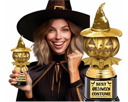 Fiestas Guirca Beste verkleed kostuum award - pompoen - goud - 22 cm - Halloween feest trofee - fun prijzen
