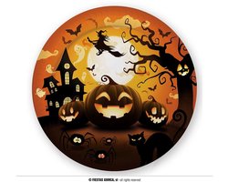 Fiestas Guirca Halloween/horror pompoen bordjes - 6x - zwart - papier - D23 cm