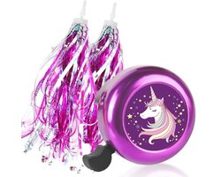 Fietsbel en Streamers - Kinderaccessoires - Fietsdecoratie - Set van 3 - Universele Pasvorm - Eenhoorn en Roze
