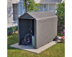 Fietsengarage/gereedschapsschuur 187x100x160 cm, weerbestendige tuintent met stalen frame, donkergrijs, opbergtent voor fietsen, tuingereedschap en accessoires – ideaal voor balkon, terras en tuin