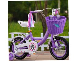 Fietsmand Set - Kinderaccessoires - Fietsdecoratie - Inclusief Bel Stickers - Set van 4 - Paars
