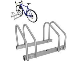 Fietsstandaard voor 2 fietsen, 35-55 mm bandbreedte, fietsstandaard vloer, eenvoudige montage, fietsstandaard, verzinkt staal, 41 x 32 x 26 cm, zilver