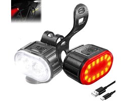 Fietsverlichting - USB oplaadbaar - Dubbele standen (spotlight en breedstraler) - Kan zowel op de voor- als achterlamp worden gemonteerd - Verlichting voor nachtritten - Outdooruitrusting - Geschikt voor nachtritten - 2 stuks