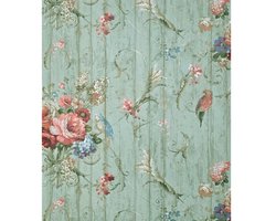Fifth Avenue Designs Vintage Bloemenbehang met Vogels – Groen/Roze – Vliesbehang – 52 x 1000 cm – 5,2 m²