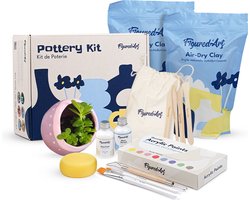 Figured'Art Pottenbakken Set voor Volwassenen met Premium Zelfhardende Klei, 2 kg, Zonder Oven voor Beginners, Luchtdrogend. 100% Gebruiksklaar met Gereedschap, Verf, Penselen, Vernis & Handleidingen