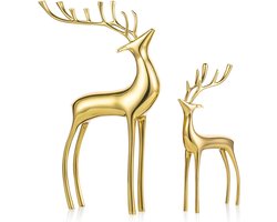 Figuur Sculpturen Set van 2 - Decoratieve Metalen Herten Ornamenten - Woondecoratie Accenten - Kerstdecoratie - Gouden Thema - Interieur Accessoires
