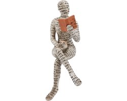 Figuursculptuur voor Plank, 19 x 7 x 10 cm Abstracte Lezende Vrouw Standbeeld met Handgeschilderde Afwerking, Eenvoudig Bureaudecoratie Ambacht, Bibliotheek Plankdecoratie Ornamenten