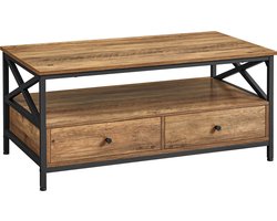 Fiji Salontafel - woonkamertafel - banktafel voor woonkamer - Salontafel met lades - X-Struts - open vak - industrieel - walnootbruin - zwart - 100 x 55 x 45 cm