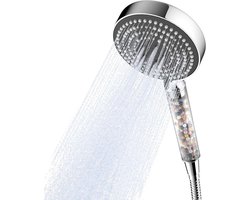 Filtered douchekop met 6 sproeistanden, waterbesparend ontwerp, 1.6 m slang en helder handvat met grijze deksel