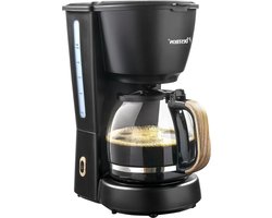 Filterkoffiezetapparaat voor 10 kopjes - Inclusief glazen kan - 1000 Watt - Zwart hout design