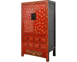 Fine Asianliving Antieke Chinese Bruidskast Rood Goud Handgeschilderd B107xD50xH186cm Chinese Meubels Oosterse Kast