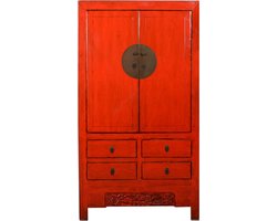 Fine Asianliving Antieke Chinese Bruidskast Rood High Gloss B103xD50xH188cm Chinese Meubels Oosterse Kast