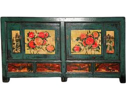Fine Asianliving Antieke Chinese Dressoir Handgeschilderd Pioenrozen B171xD40xH87cm Chinese Meubels Oosterse Kast