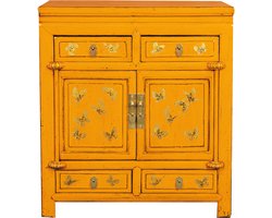 Fine Asianliving Antieke Chinese Kast Marigold Geel Vlinders Handbeschilderd B80xD40xH80cm Chinese Meubels Oosterse Kast