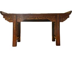 Fine Asianliving Antieke Chinese Sidetable Bruin Goud Rood Handgesneden B195xD43xH92cm Chinese Meubels Oosterse Kast