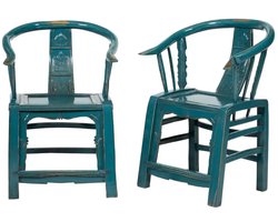 Fine Asianliving Begin 19e Eeuw Antieke Paar Chinese Armstoelen Blauw High Gloss Handgesneden Chinese Meubels Oosterse Kast