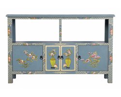 Fine Asianliving Chinees Dressoir Blauw Grijs Handbeschilderd B140xD33xH90cm Chinese Meubels Oosterse Kast