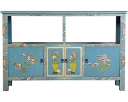 Fine Asianliving Chinees Dressoir Blauw Handbeschilderd B140xD33xH90cm Chinese Meubels Oosterse Kast