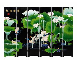 Fine Asianliving Chinees Kamerscherm Handgeschilderd Pond met Eenden 6 Panelen B240xH182cm