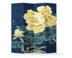 Fine Asianliving Chinees Kamerscherm Oosters Scheidingswand B160xH180cm 4 Panelen Gele Pioenen