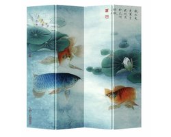 Fine Asianliving Chinees Kamerscherm Oosters Scheidingswand B160xH180cm 4 Panelen Koi in Lotuspond