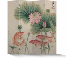 Fine Asianliving Chinees Kamerscherm Oosters Scheidingswand B160xH180cm 4 Panelen Lotus met Karpers