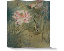 Fine Asianliving Chinees Kamerscherm Oosters Scheidingswand B160xH180cm 4 Panelen Lotusbloem met Vogel