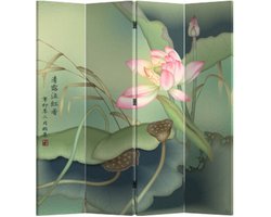 Fine Asianliving Chinees Kamerscherm Oosters Scheidingswand B160xH180cm 4 Panelen Lotuspond
