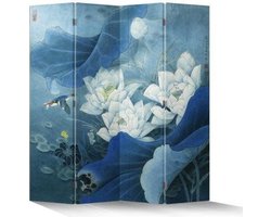 Fine Asianliving Chinees Kamerscherm Oosters Scheidingswand B160xH180cm 4 Panelen Lotuspond Blauw