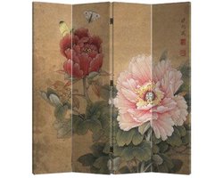 Fine Asianliving Chinees Kamerscherm Oosters Scheidingswand B160xH180cm 4 Panelen Mudan en Vlinders Vintage