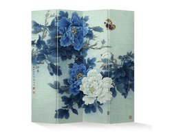 Fine Asianliving Chinees Kamerscherm Oosters Scheidingswand B160xH180cm 4 Panelen Mudans en Vlinders