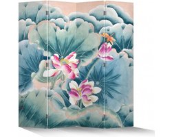 Fine Asianliving Chinees Kamerscherm Oosters Scheidingswand B160xH180cm 4 Panelen Roze Lotus Libelle
