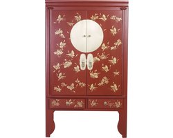Fine Asianliving Chinese Bruidskast Handgeschilderde Vlinders Rood - Orientique Collection B100xD55xH175cm Chinese Meubels Oosterse Kast