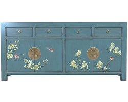 Fine Asianliving Chinese Dressoir Arctic Blauw Grijs Handgeschilderd - Orientique Collection B180xD40xH85cm Chinese Meubels Oosterse Kast