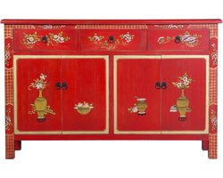 Fine Asianliving Chinese Dressoir Rood Handgeschilderd B140xD34xH90cm Chinese Meubels Oosterse Kast