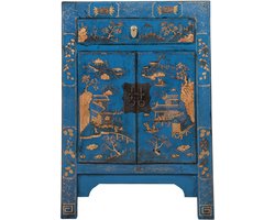 Fine Asianliving Chinese Kast Blauw Handgeschilderd Landschap B58xD37xH85cm Chinese Meubels Oosterse Kast