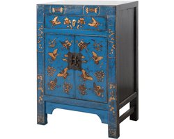Fine Asianliving Chinese Kast Blauw Handgeschilderd Vlinders B58xD37xH85cm Chinese Meubels Oosterse Kast