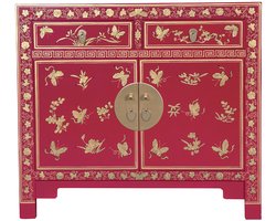 Fine Asianliving Chinese Kast Fuchsia Royale Vlinders Handbeschilderd - Orientique Collectie B90xD40xH80cm Chinese Meubels Oosterse Kast