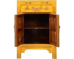 Fine Asianliving Chinese Kast Geel Handgeschilderd Vlinders B58xD37xH85cm Chinese Meubels Oosterse Kast