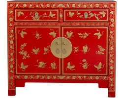 Fine Asianliving Chinese Kast Lucky Rood Vlinders Handbeschilderd - Orientique Collectie B90xD40xH80cm Chinese Meubels Oosterse Kast