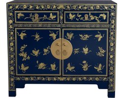 Fine Asianliving Chinese Kast Midnight Blauw Vlinders Handbeschilderd - Orientique Collectie B90xD40xH80cm Chinese Meubels Oosterse Kast