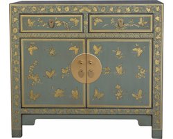 Fine Asianliving Chinese Kast Olijf Grijs Vlinders Handbeschilderd - Orientique Collectie B90xD40xH80cm Chinese Meubels Oosterse Kast