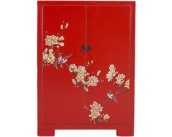 Fine Asianliving Chinese Kast Rood Bloesems Handgeschilderd B80xD35xH99cm Chinese Meubels Oosterse Kast