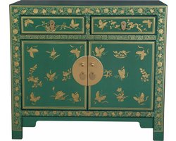 Fine Asianliving Chinese Kast Teal Vlinders Handbeschilderd - Orientique Collectie B90xD40xH80cm Chinese Meubels Oosterse Kast
