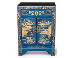 Fine Asianliving Chinese Nachtkastje Blauw Dorp Handgeschilderd B40xD32xH60cm Chinese Meubels Oosterse Kast