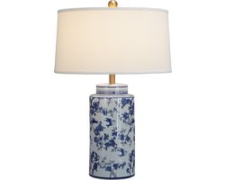 Fine Asianliving Chinese Tafellamp Porselein Blauw Wit Vogels Handgeschilderd D50xH75cm