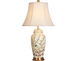 Fine Asianliving Chinese Tafellamp Porselein Creme met Bloementakken